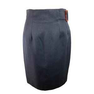 7 Easy Pieces Pleated Lined Back Zipper Semi-Belted Skirt Navy Blue